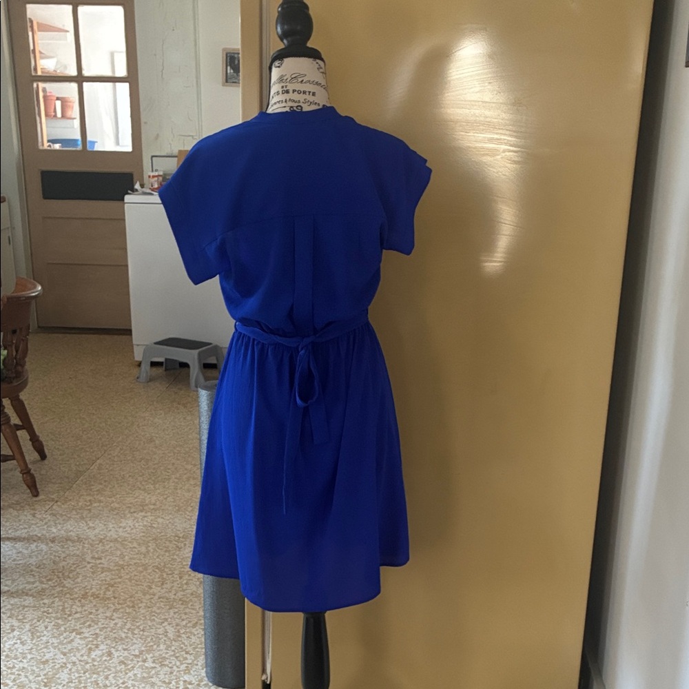 Monteau Cobalt Blue V-Neck Belted Mini Dress - Picture 4 of 5
